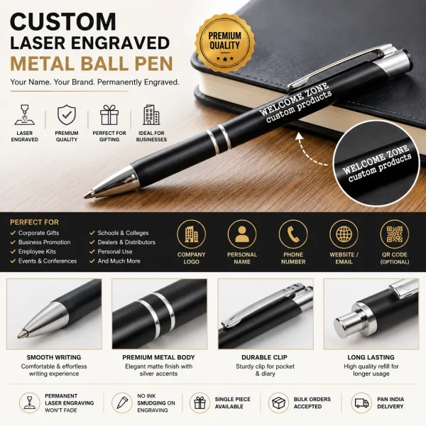 Business Promotion Metal Ball Pen | Custom Logo Laser Engraving