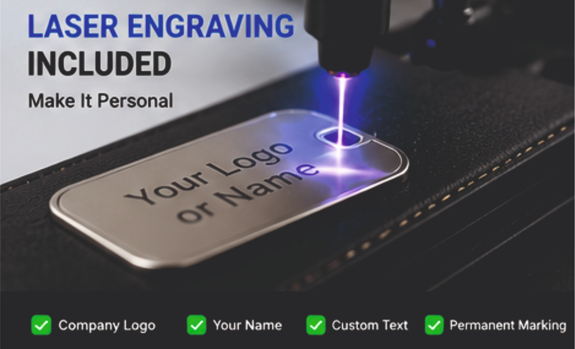 Metal keychain closeup laser engraved with company logo Welcome Zone