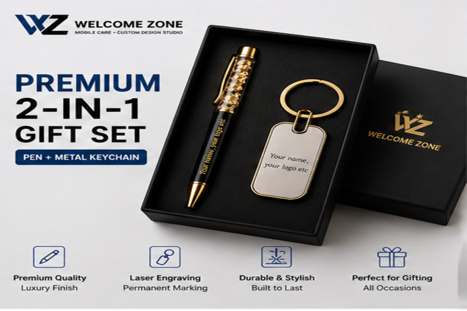 Metal pen keychain combo gift set for employees and clients