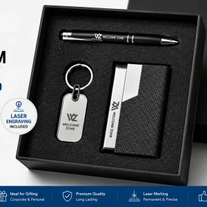 Premium 3-in-1 Corporate Gift Set | Metal Pen, Card Holder & Metal Keychain | Laser Engraving Included