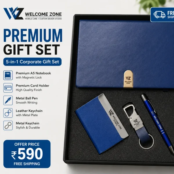 5-in-1 Corporate Gift Set with Notebook, Metal Pen, Card Holder & Leather Keychain
