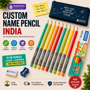 Custom Name Pencil India - Personalized Laser Engraved HB Wooden Pencil Set
